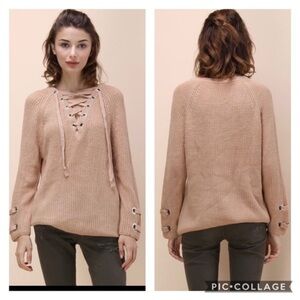 NWOT ChicWish Lace-Up Mood Sweater